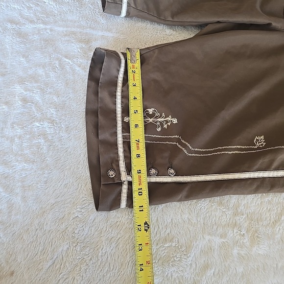 Landhaus Lederhosen German Swim Trunks Brown Size L Paisley Design Button Accent - Picture 14 of 16